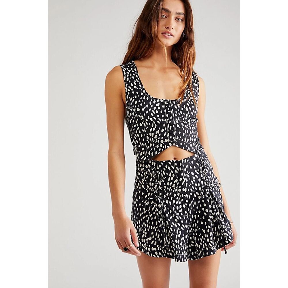 Free People Bennett Set Dotted Black Size 4 NEW